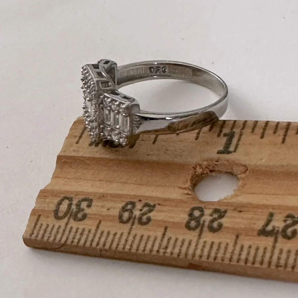 925 Silver baguette cubic zirconia cz ring trending round and rectangle shape
